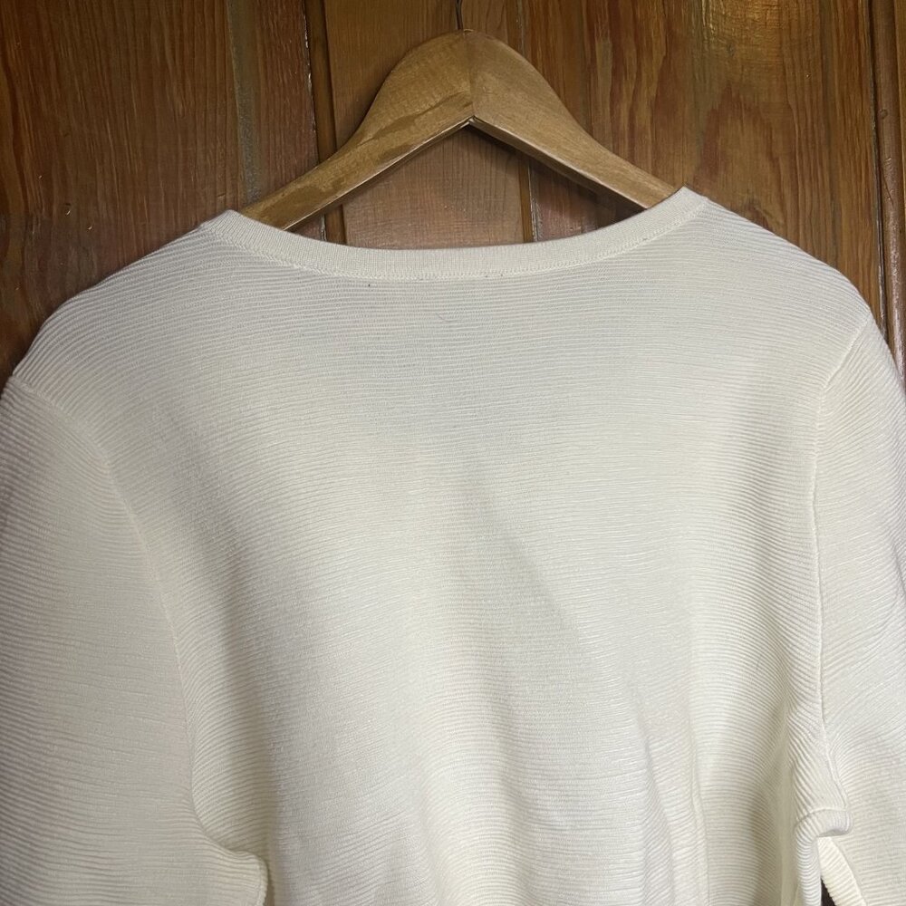 Talbots Ivory Ribbed Wool Blend Cropped Cardigan Sweater Rhinestone Button XL - Picture 8 of 9